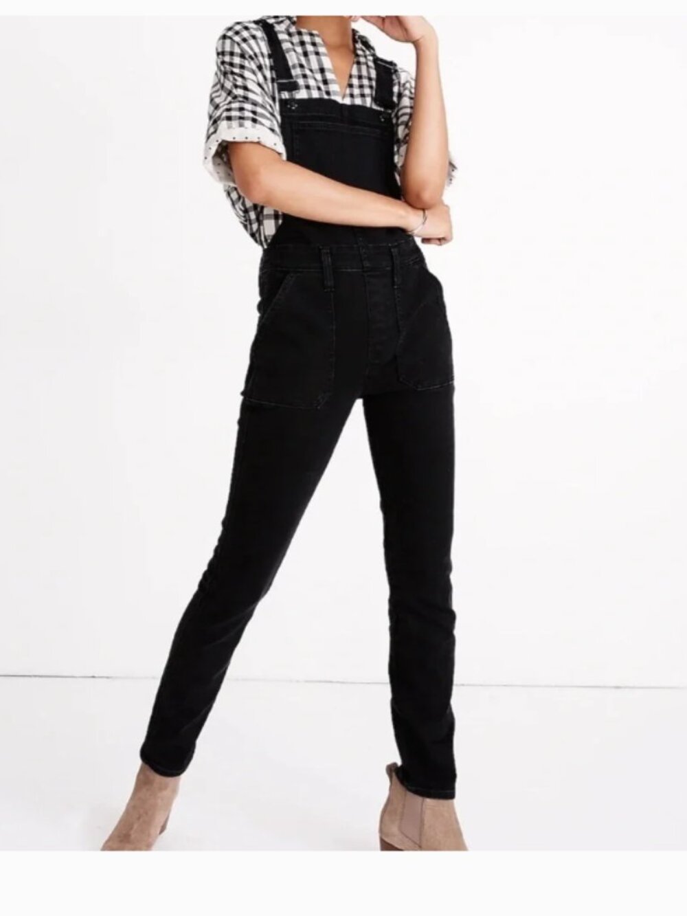 Madewell-Lunar Tall Skinny Black Overalls-Lunar Wash-Size Small